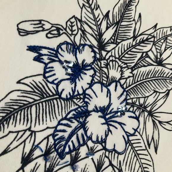 Tommy Bahama White Long Sleeve Top with Pineapple Sequin Design Size Small - Picture 8 of 11